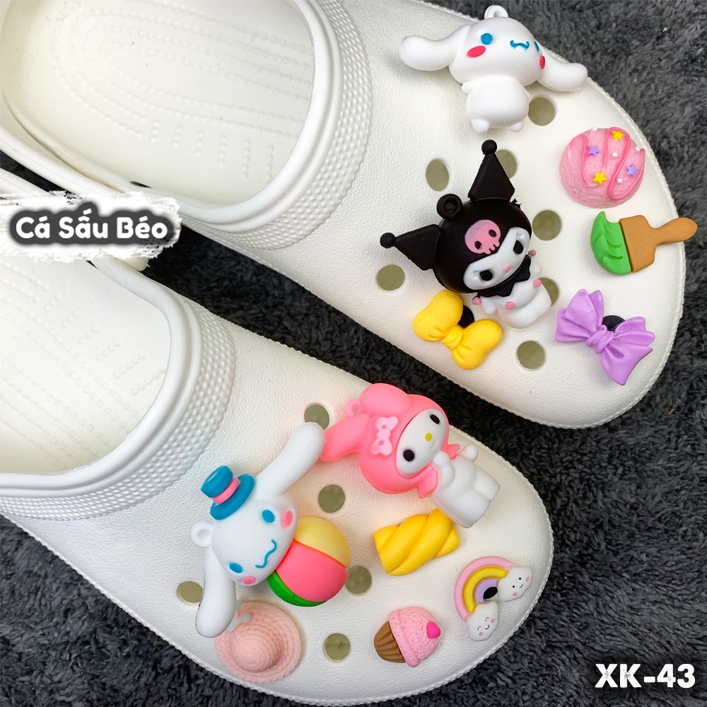 Bộ charm nổi, sticker, jibbitz 3D gắn dép sục cross siêu cute hột me