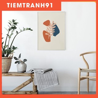 Tranh Canvas Cao Cấp | Tranh Bohemian Leaf Art Print, Neutral Colors Abstract Wall Decor, Printable Boho Style Print