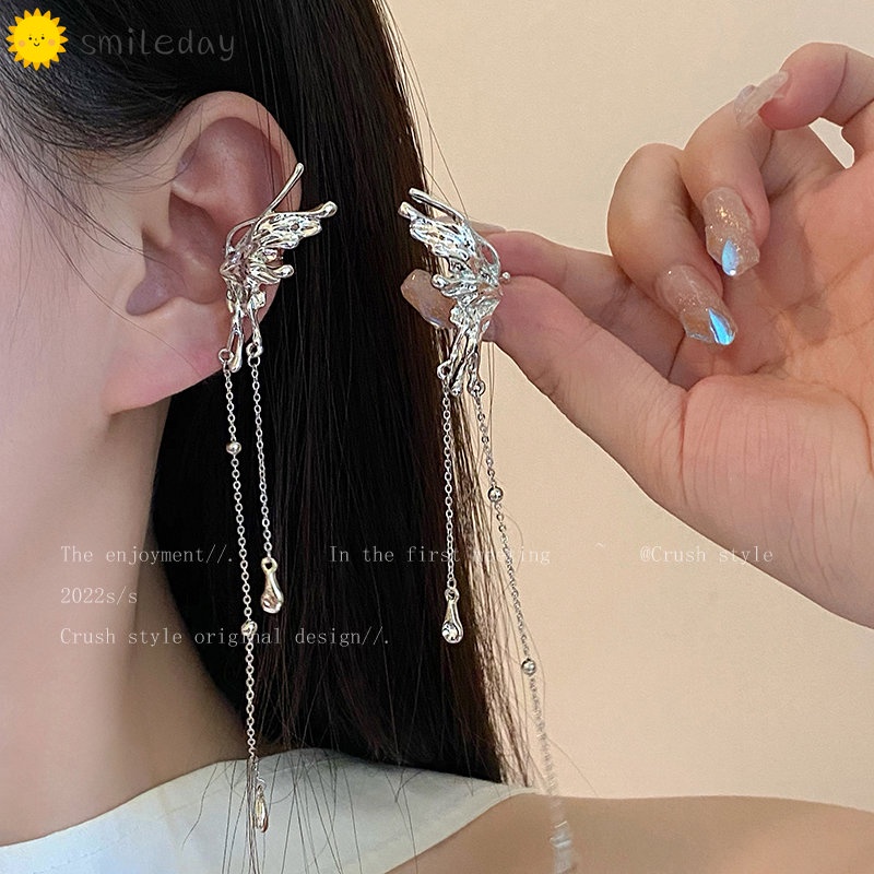 Bông Tai Dạng Kẹp Hình Bướm Bằng Bạc Thời Trang Cho Nữ