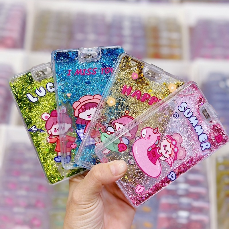 Móc Khoá Bảng Tên Kim Tuyến Nước Chảy Siêu Cute