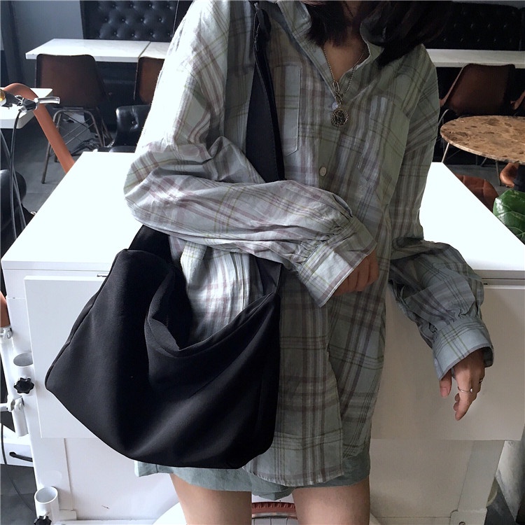 Túi Vải Canvas Đeo Chéo Một Bên Vai Màu Trơn Đơn Giản Phong Cách Hàn Quốc Nhật Bản Cho Nam Và Nữ