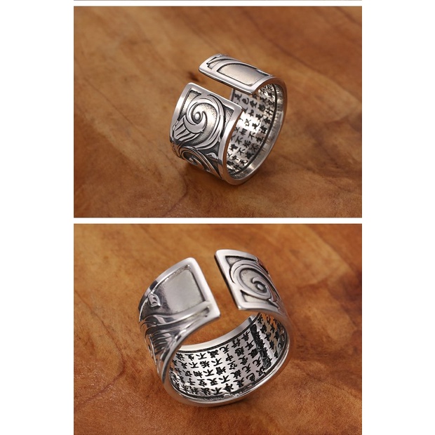 Nhẫn Bạc Bản Rộng Hình Đám Mây / Trái Tim / Cá Chép Độc Đáo Phong Cách Retro Cho Nam Và