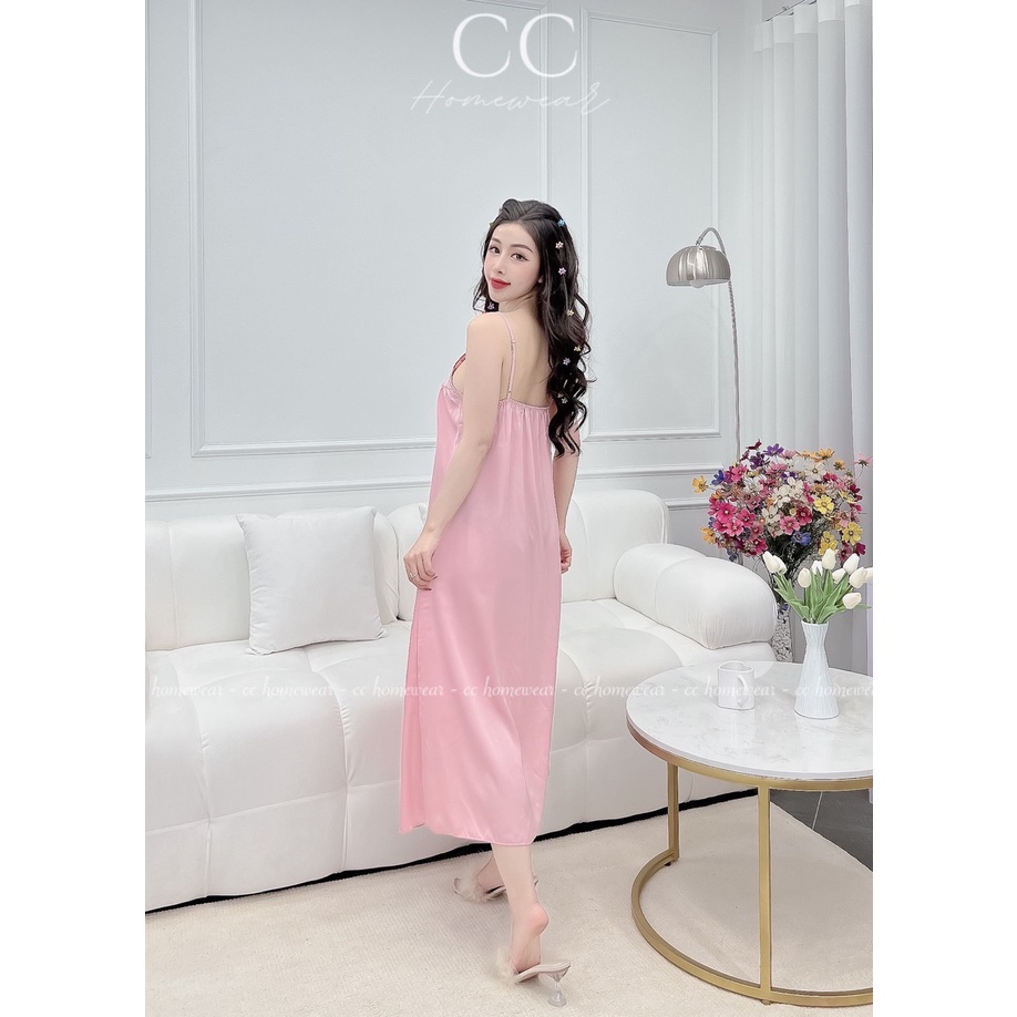 Đầm ngủ lụa 2 dây họa tiết trơn cao cấp thương hiệu CC HOMEWEAR | BigBuy360 - bigbuy360.vn