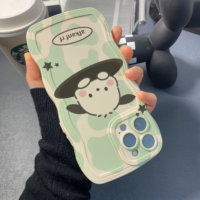 Ốp Điện Thoại Họa Tiết Bò Sữa Pochacco melody Viền Gợn Sóng Cho iphone 14promax 11 13 12 7Plus 8 X XS Max