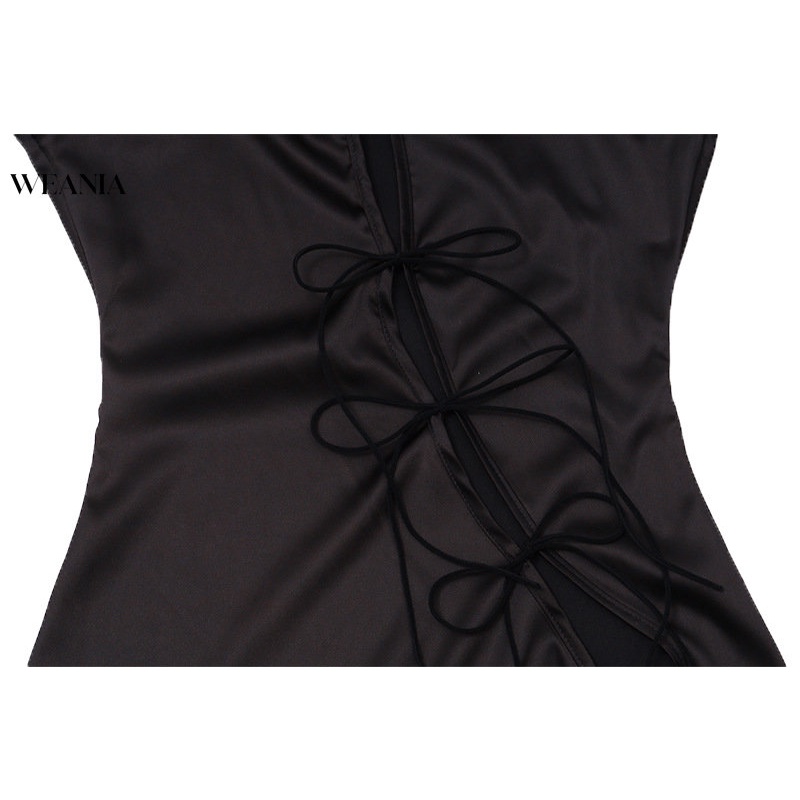 Đầm Ôm Dáng Cổ Đứng Phối Dây Thắt Gợi Cảm Cho Nữ