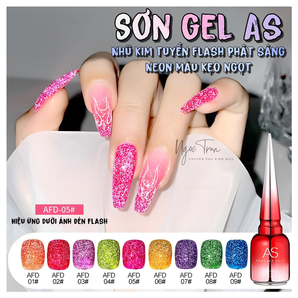 Sơn Gel AS RED | Nhũ Flash Dạ Quang Phát Sáng Neon Màu Kẹo | Mã AFD