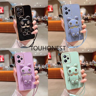 Ốp Điện Thoại Casing Oppo Realme C1 Case Oppo Realme C21 Case Oppo Realme C21Y Realme C25Y Case Oppo Realme C30 Realme C31 Case Oppo Realme C35 Case Oppo Realme Narzo 50i Prime Realme X7 Case New Cute Rabbit Bracket Mobile Phone Cover Case With Rope