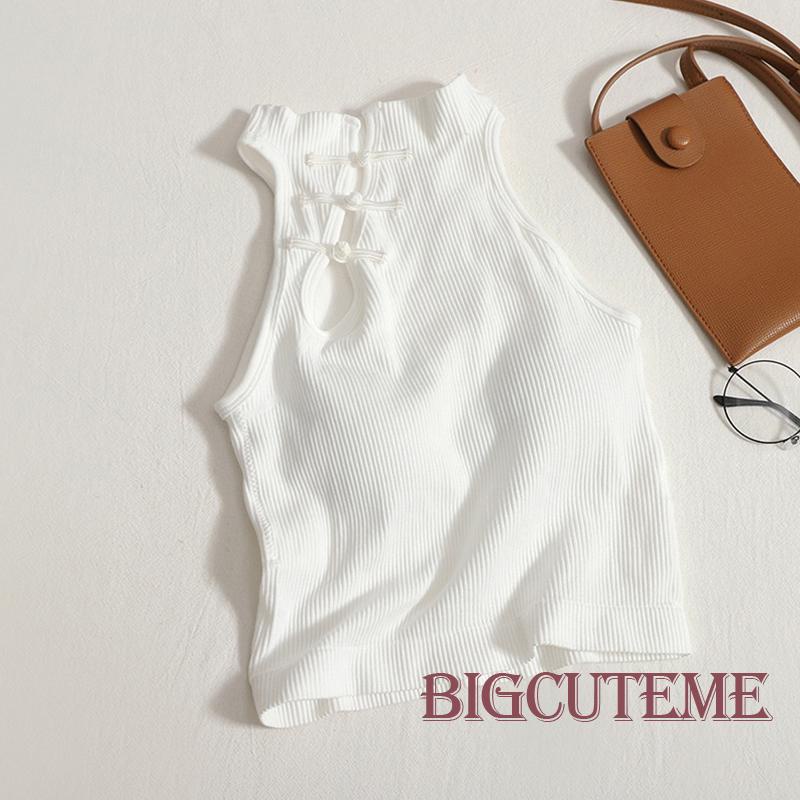 Áo Croptop Không Tay Có Mút Đệm Phối Nút Phong Cách Trung Hoa Thời Trang Mùa Hè Dành Cho Nữ