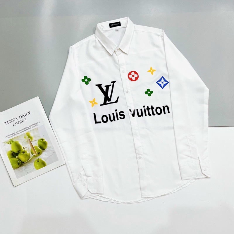 sơ mi lụa TD in nhiệt LOUIS VUITTON họa tiết phong cách
