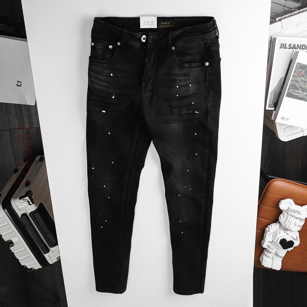 Quần Jean Nam ZARA DENIM Màu đen vẩy sơn 2023 Form SlimFit Mềm Mịn Co Giãn Hàng Xuất Xịn Có Big Size - ZR635