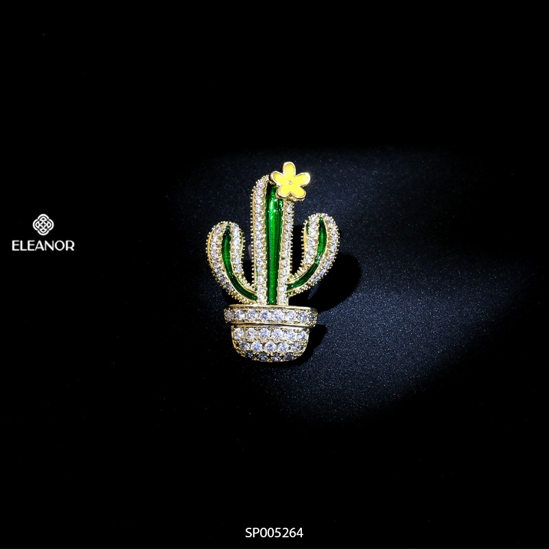 Ghim cài áo Eleanor Accessories hình xương rồng đính đá phụ kiện trang sức độc đáo 5264