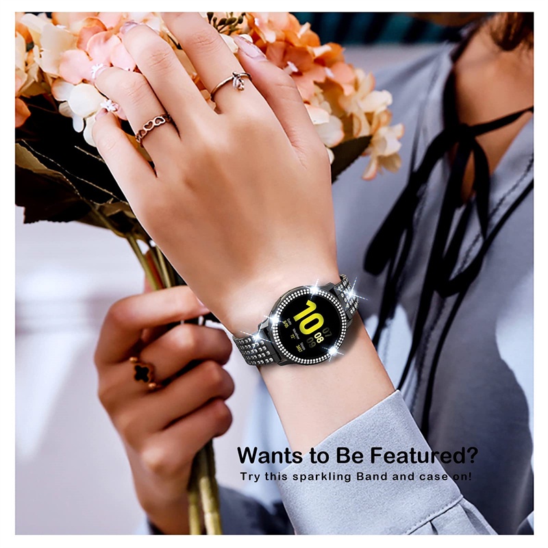 Dây Đeo Đồng Hồ Bằng Thép Không Gỉ Đính Kim Cương Giả Cho samsung galaxy watch active 2 40mm 44mm Ốp