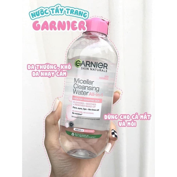 Nước tẩy trang Garnier hồng 700ml, nước tẩy trang da nhảy cảm, nước tẩy trang sạch sâu Micellar Cleansing Water