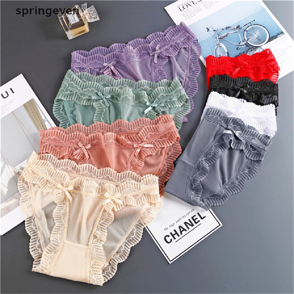 Quần Lót Ren Không Đường May Lưng Thấp Co Giãn Thoáng Khí Đính Nơ Xinh Xắn Cho Nữ