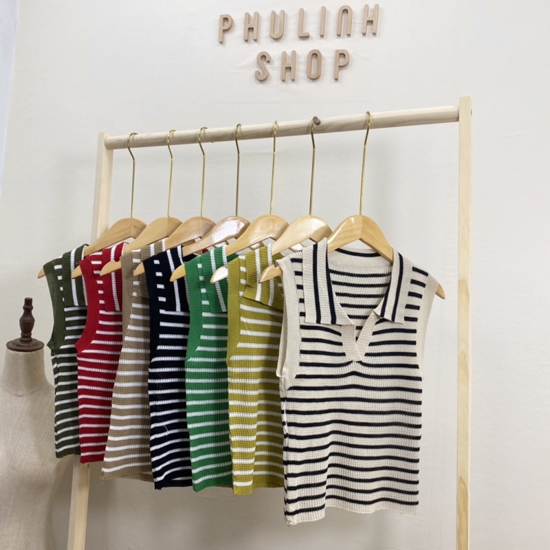 Áo sát nách cổ bẻ kẻ ngang mongtoghi MS863