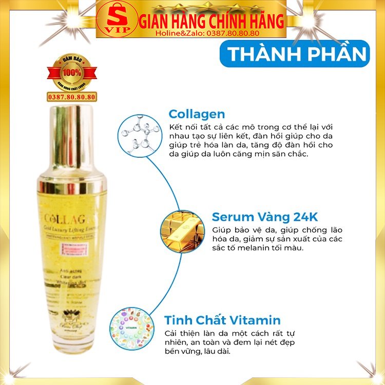 Serum tinh chất vàng 24k hàn quốc chính hãng Beau Shop collagen gold luxury dưỡng trắng da mặt da cổ mờ thâm nám 130ml