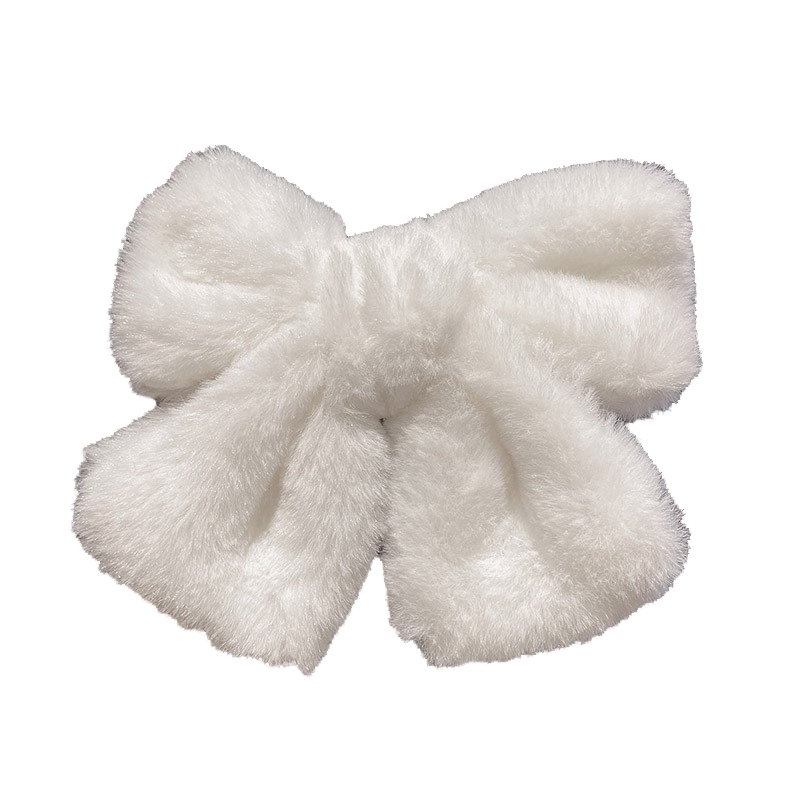 Kẹp Tóc Nơ Lớn Bằng Lông Giả Màu Trơn Thời Trang Dành Cho Nữ