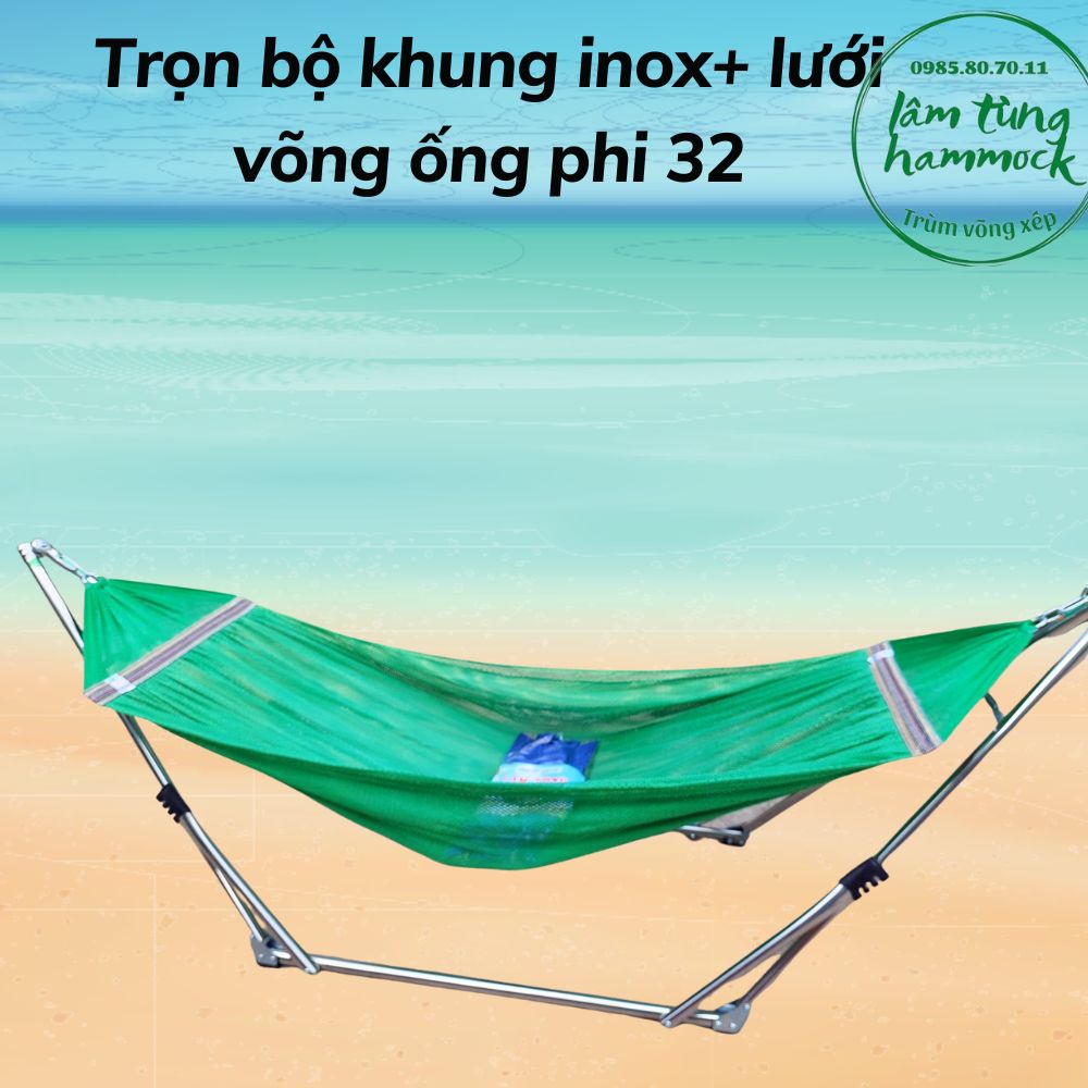 Võng xếp inox Cao cấp phi 32 cả bộ gồm lưới cán thép cỡ đại loại 1(khung bảo hành 1 năm)