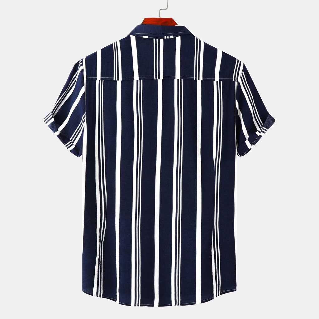 Áo Sơ Mi Cotton Tay Ngắn Dáng Rộng Họa Tiết Kẻ Sọc Đơn Giản Mẫu Mới 2023 Thời Trang Cho Nam