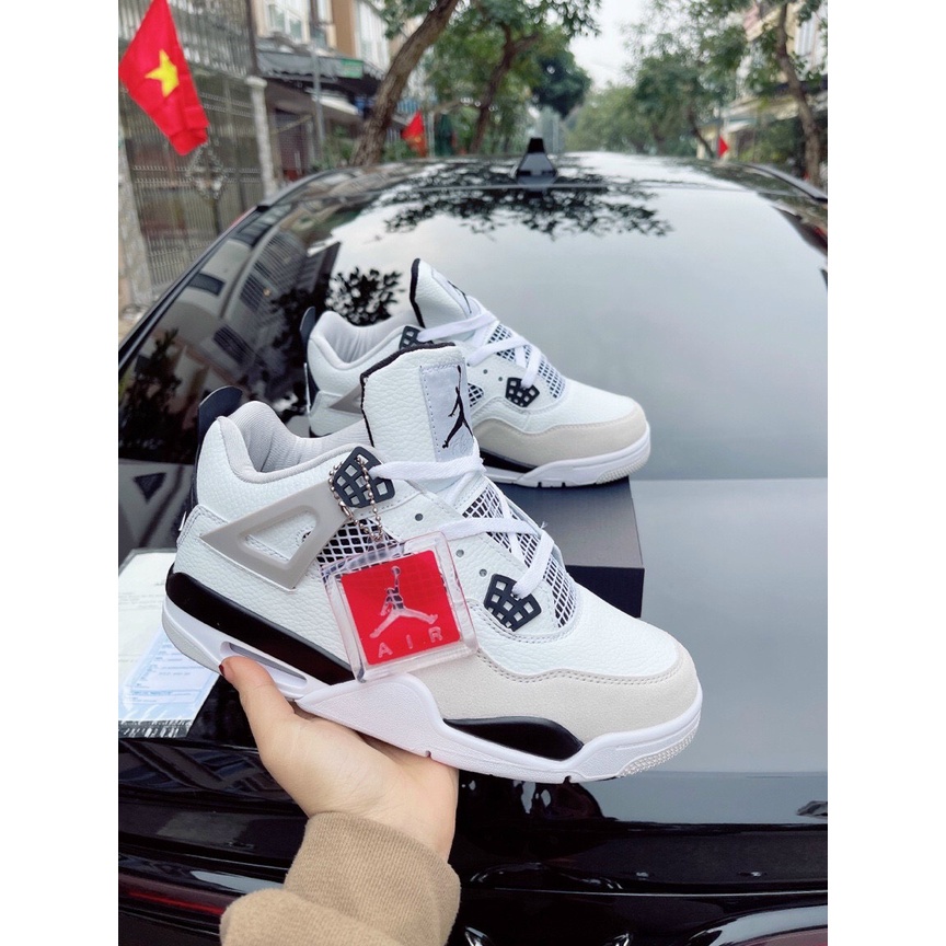 Giày thể thao Sneaker Jordan 4 nam nữ, Giày Sneaker JD4 full trắng cổ lưỡi gà cao hàng đẹp fullbox Seen Sneaker