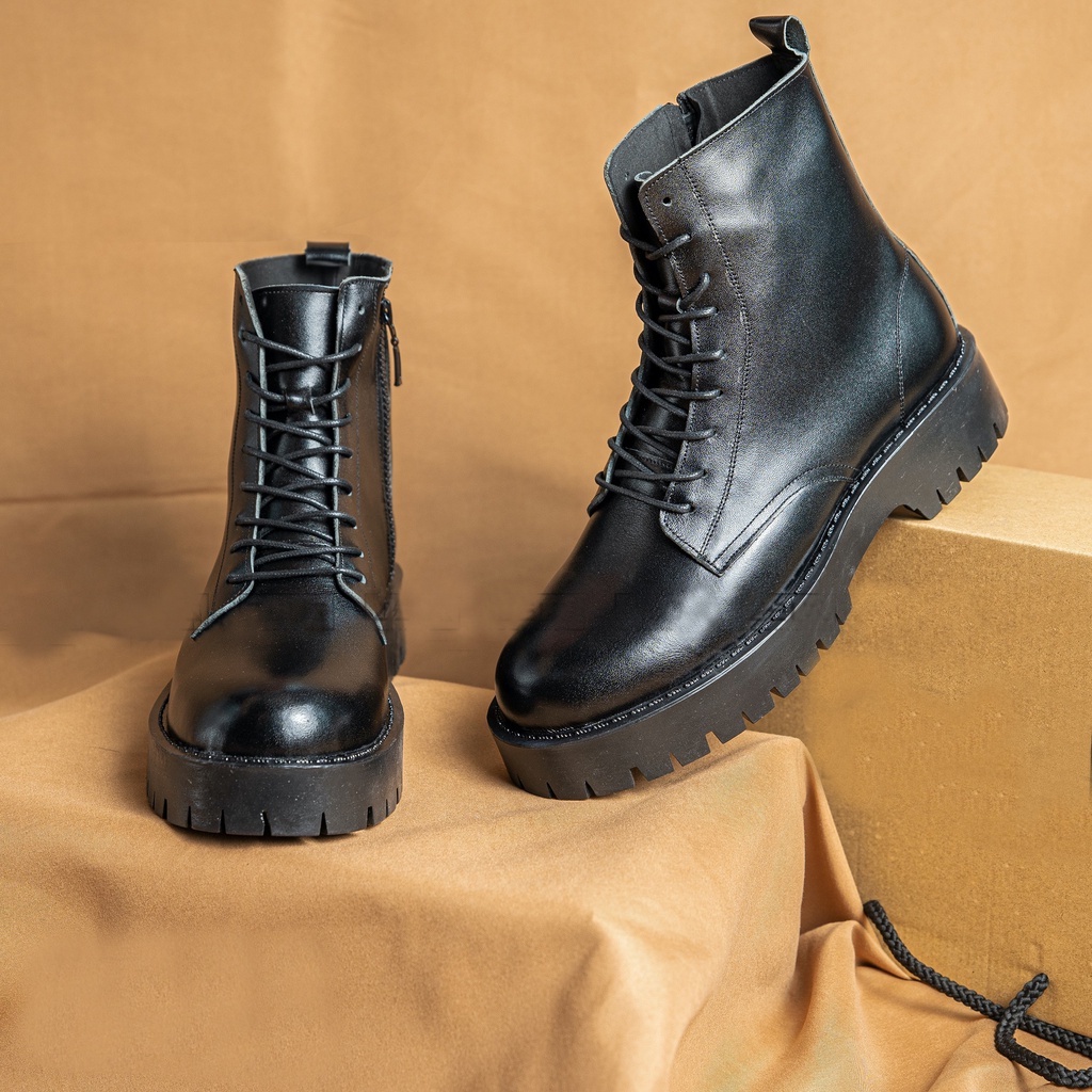 Giày Combat Boots Cao Cấp, Giày Nam Nữ Cao Cổ Buộc Dây Hỗ Trợ Tăng Chiều Cao