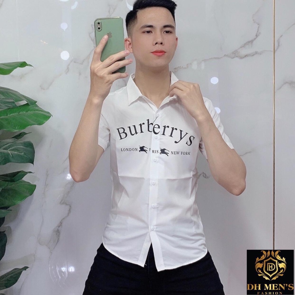 Áo sơ mi nam hàn quốc ngắn tay BBR họa tiết in nhiệt giá rẻ cao cấp AHFASHION