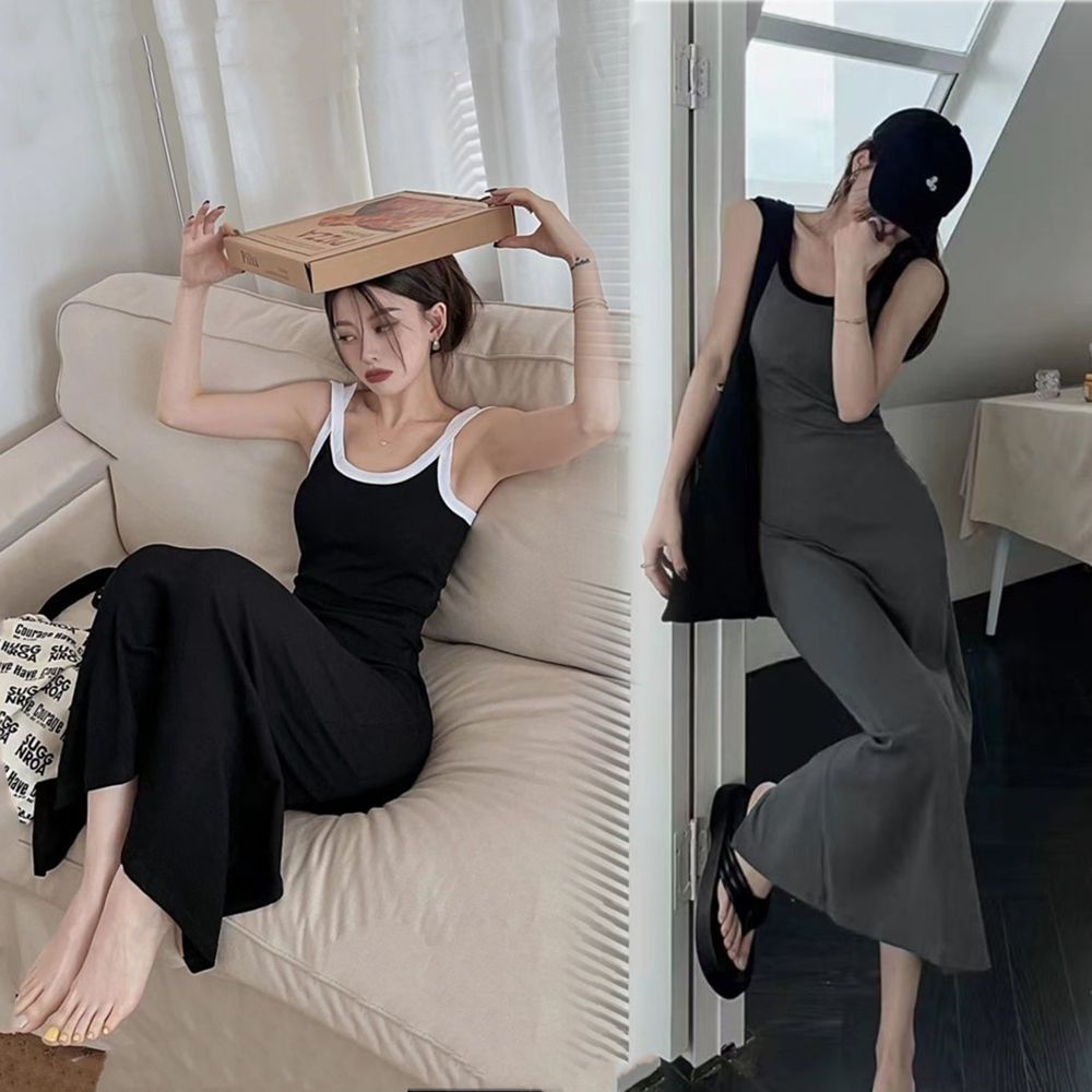 Đầm Hai Dây Màu Đen Thời Trang Mùa Hè Cho Nữ