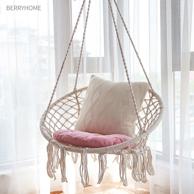 Ghế Võng Xích Đu Macrame Lưới Dệt Kim Treo Sân Thượng Ban Công Vườn Phòng Khách BerryHome~