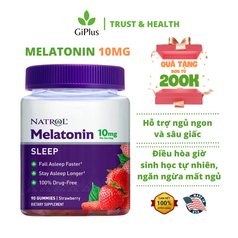 Kẹo Dẻo Hỗ Trợ Ngủ Ngon Natrol Gummies Melatonin 10mg Strawberry (90 viên/Lọ)