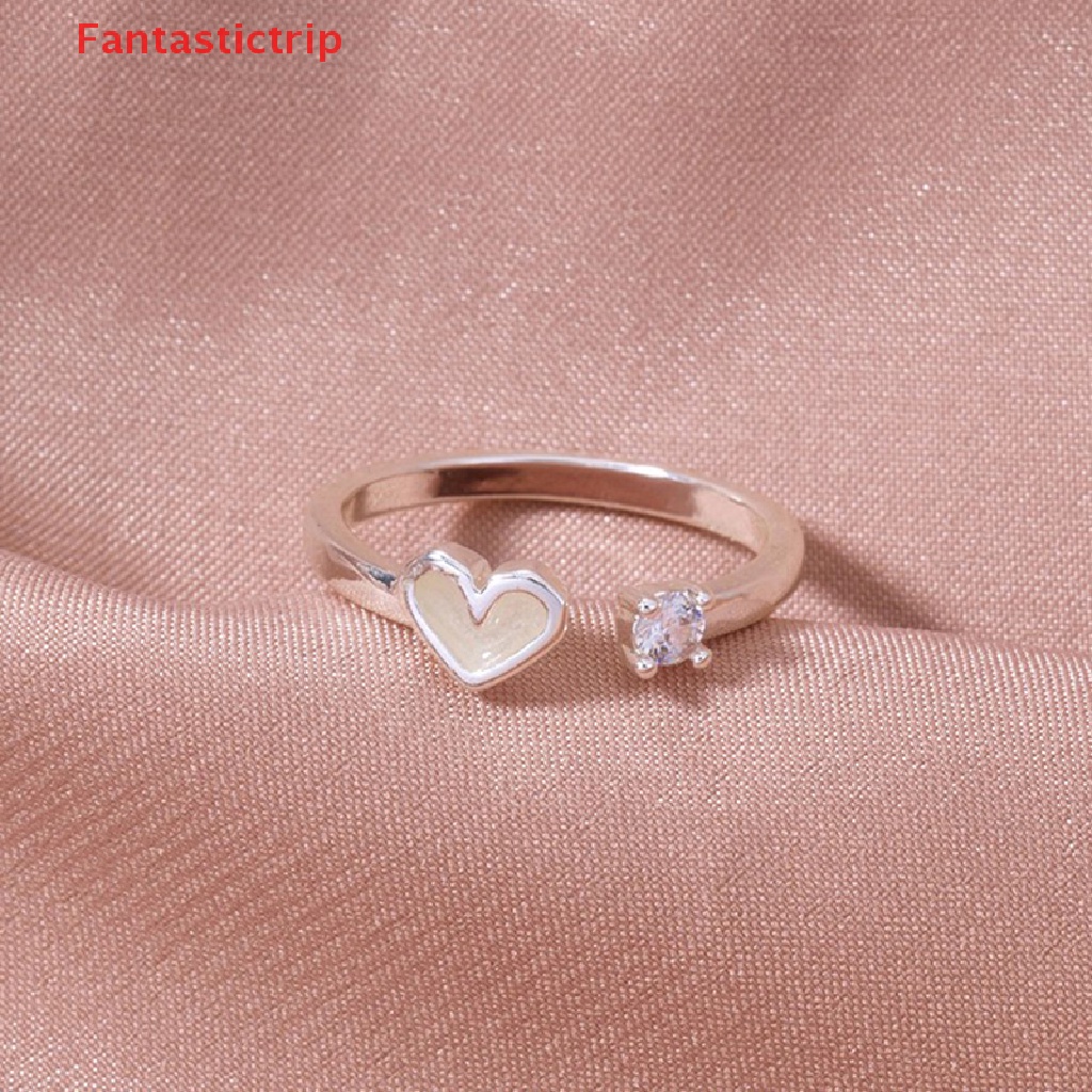 [Fantastictrip] Nhẫn Hình Trái Tim Phát Sáng Trong Bóng Tối Thời Trang Có Thể Điều Chỉnh Màu Bạc / Xanh Dương / Hồng Trang Sức