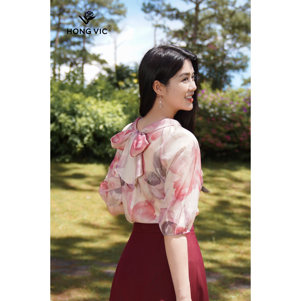Áo nữ thiết kế Hong Vic hoa hồng cổ nơ sau SM357