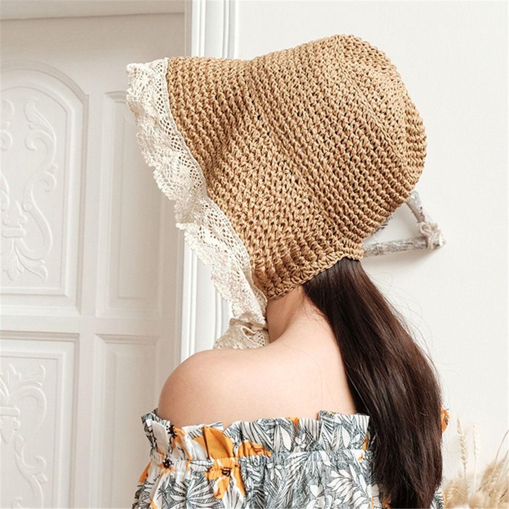 PINEVN Nón Tai Bèo Đan Cói Phối Ren Thoáng Khí Gấp Gọn Thời Trang Sành