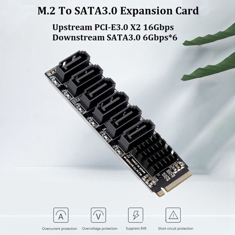 PCIE to SATA 6Gpbsx6-Port Expansion Card+SATA Cable M.2 MKEY PCI-E Riser Card M.2 NVME to SATA3.0 ASM1166 Support PM