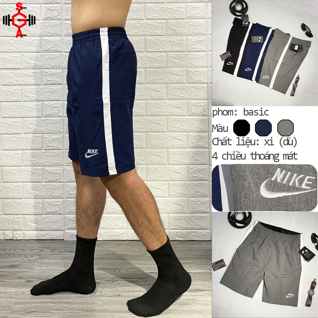 Quần short nam tập gym quần đùi thể thao chạy bộ chất xi (dù) 4 chiều short Nike gym nam