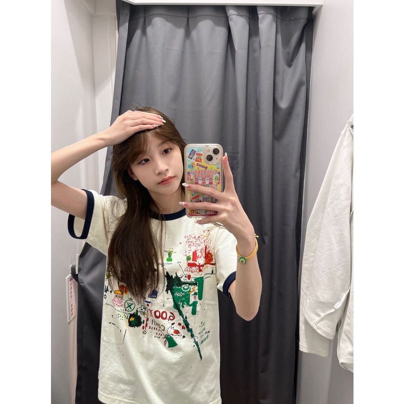 COZOK Áo Thun Tay Ngắn Cổ Tròn In Họa Tiết Khối Màu Thời Trang Thường Ngày