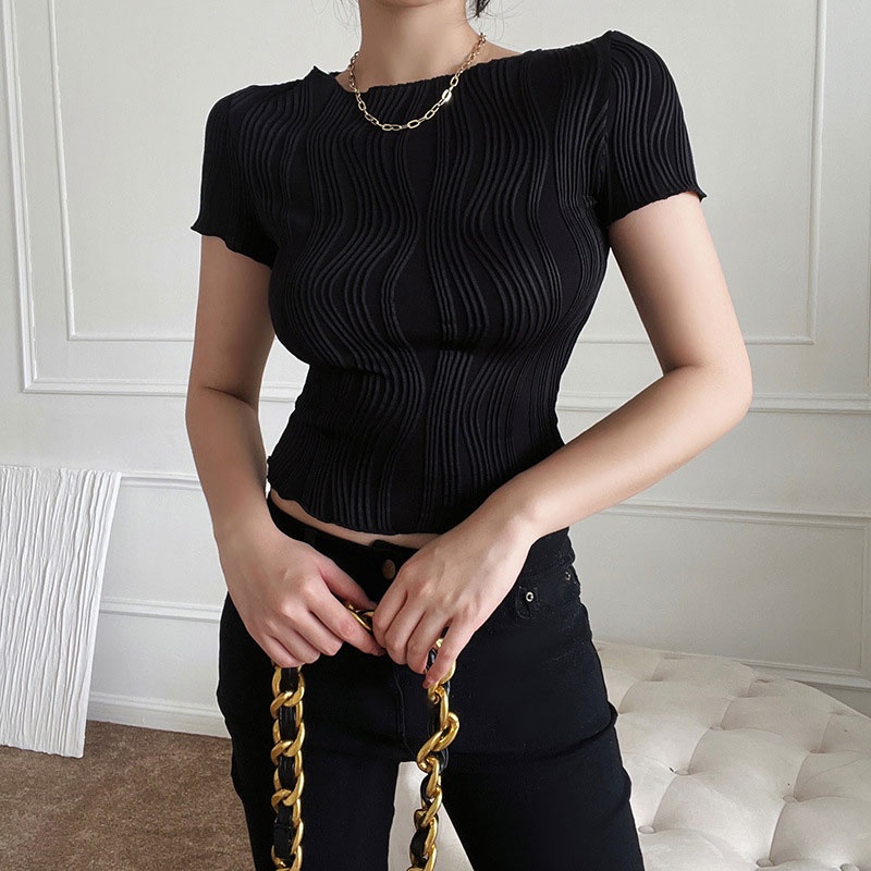 Áo Thun Tay Ngắn Cổ Tròn Màu Sắc Đơn Giản Phong Cách Âu Mỹ áo croptop