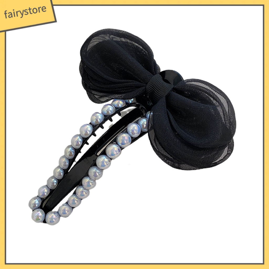 [Fairy1] Kẹp Tóc Càng Cua Đính Ngọc Trai Giả Thắt Nơ Rỗng Bằng Sợi Acrylic Chắc Chắn Cho Nữ