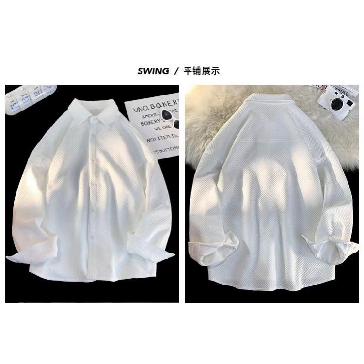 Áo Sơ Mi Dài Tay Dáng Rộng Hoa Văn Kẻ Sọc Phong Cách Retro Giản Dị Dành Cho Nữ Và Nam