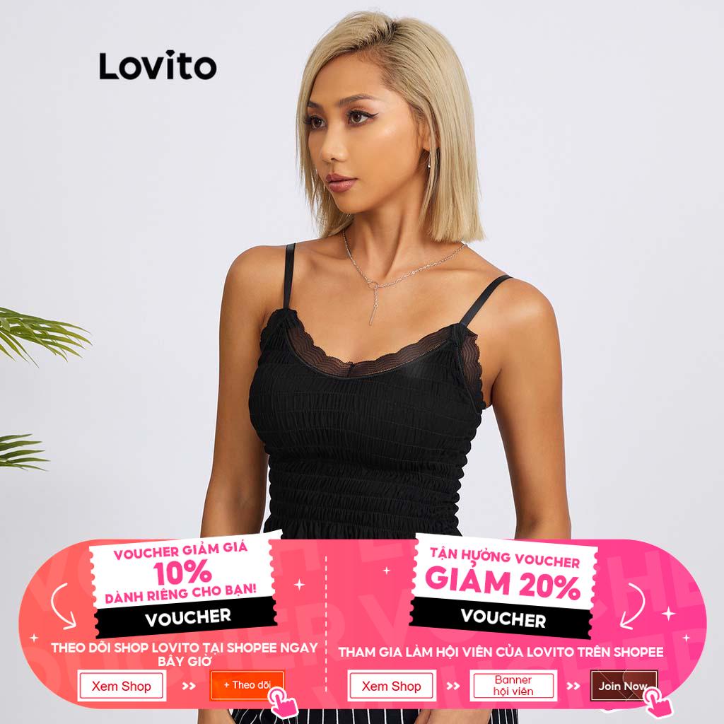 Áo Lovito hở vai ren bo chun viền nhún bèo màu trơn đơn giản L18X076 (màu trắng/ đen)