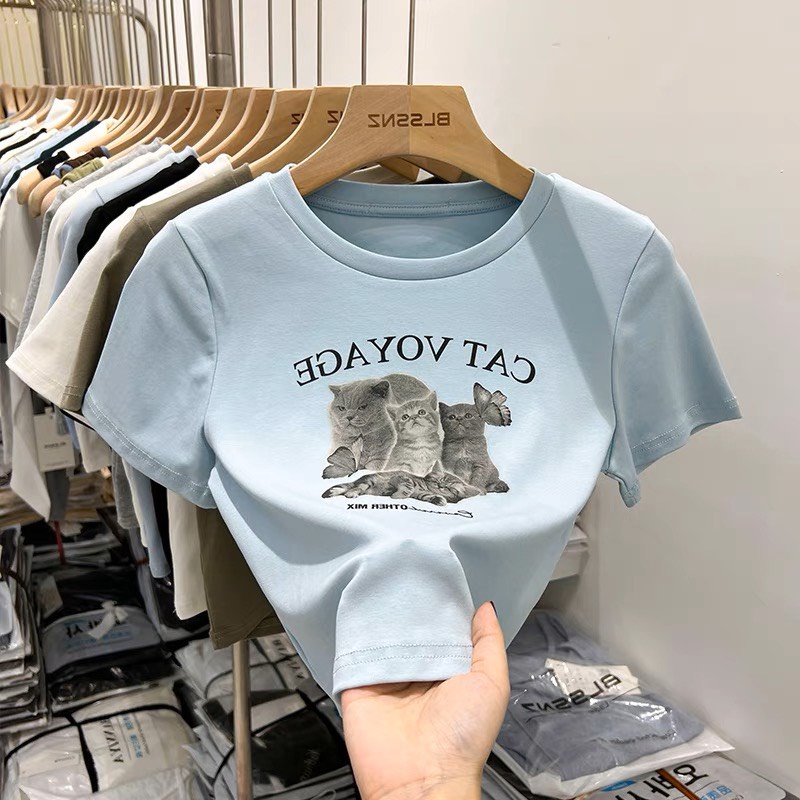 Áo Croptop nữ đẹp in CAT VOY tay ngắn thun bozip, Áo nữ in hình họa tiết dễ thương | BigBuy360 - bigbuy360.vn