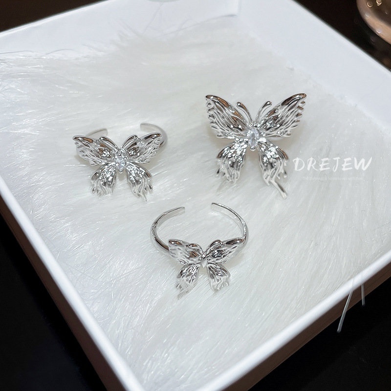 DREJEW Nhẫn hở hình bướm thiết kế bất đối xứng thời trang Hàn Quốc