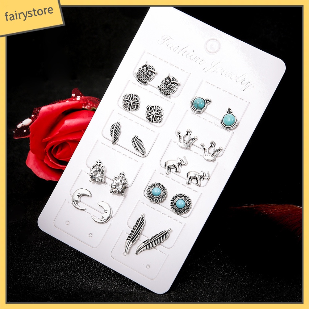 Set 10 Cặp Bông Tai Nữ Đính Đá Thời Trang