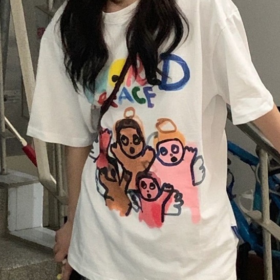 COZOK Áo Thun Tay Ngắn Dáng Rộng In Họa Tiết Graffiti Thời Trang