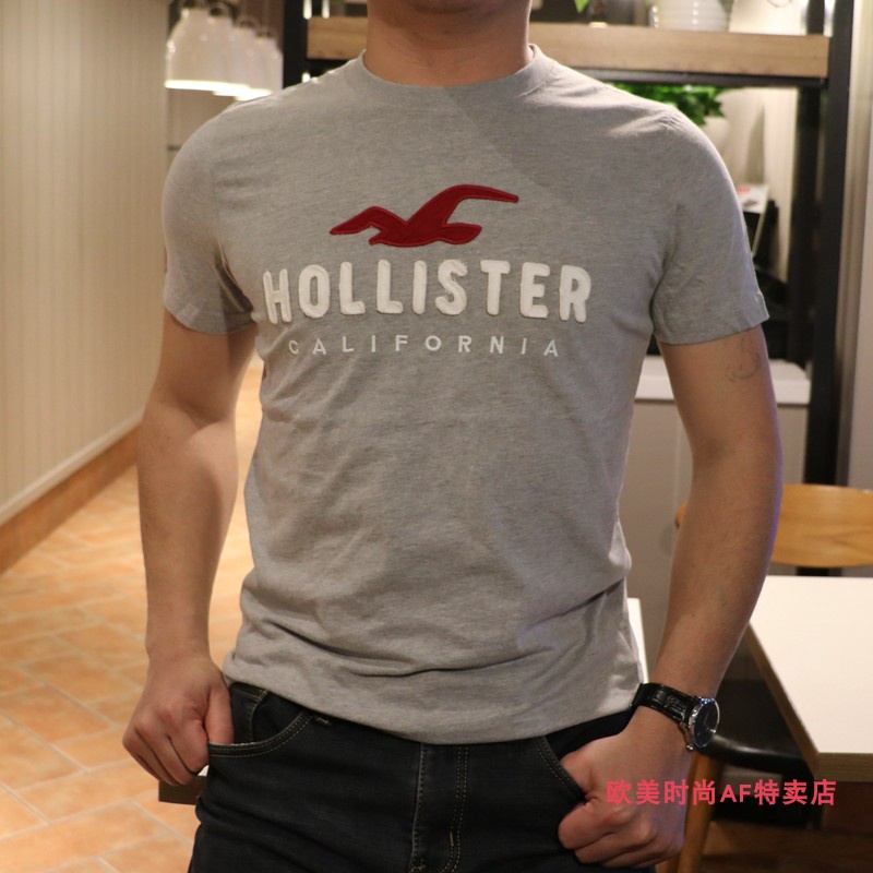 Phong Cách Mỹ Seagull Chữ In Đồ Họa HCO Hollister Nam 100% Cotton Cổ Tròn Áo Thun Nữ Tay Ngắn Cho Hợ