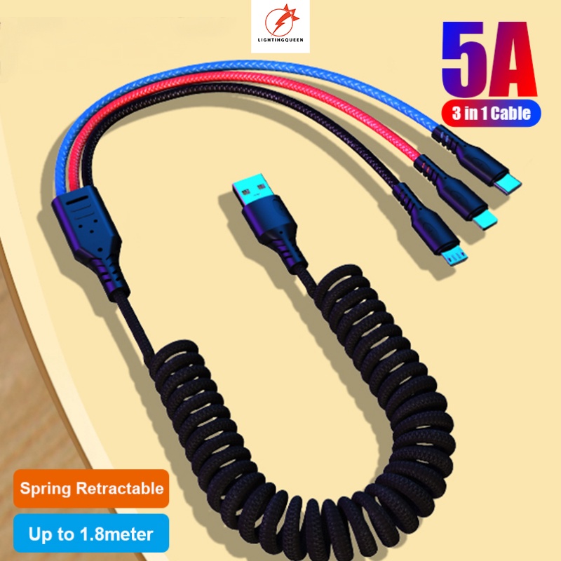 Cáp SạC Nhanh 3 Trong 1 5A LoạI C Micro USB Cho ĐiệN ThoạI