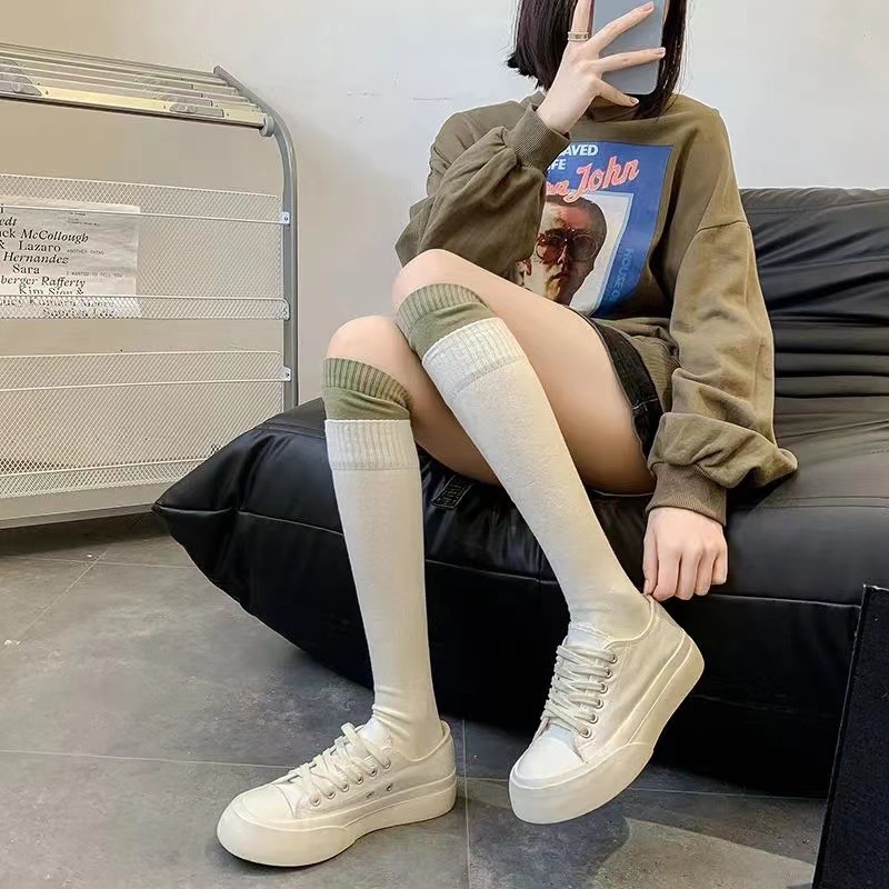 Đôi Vớ cotton Dài Đến Đầu Gối Màu Sắc Thời Trang Dành Cho Nữ