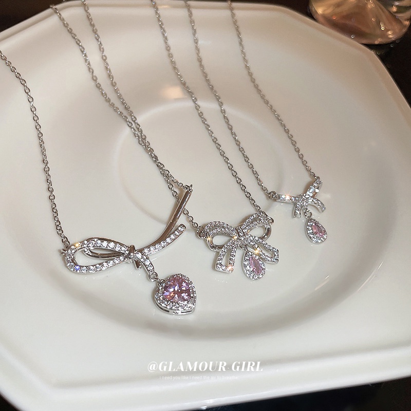 Dây Chuyền Mặt Nơ Đính Đá Zircon Cao Cấp Thời Trang Theo Phong Cách Hàn Quốc