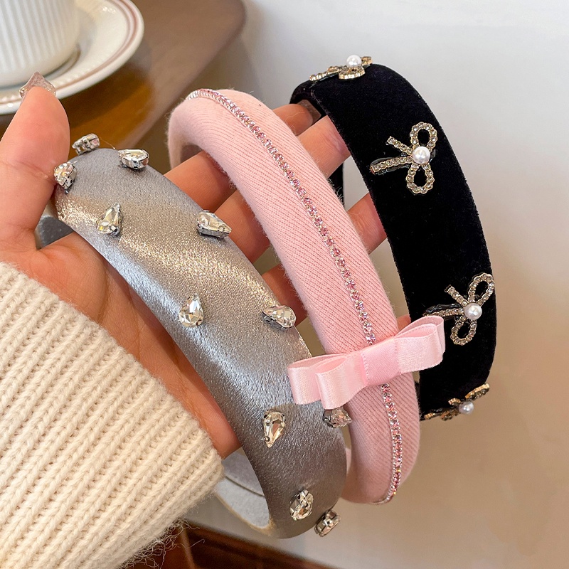 Băng Đô Cài Tóc Đính Đá Hình Nơ Phong Cách retro Pháp Cho Nữ