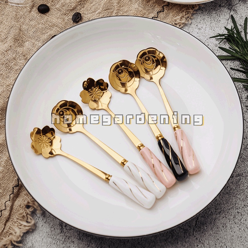 Muỗng Cà Phê Bằng Thép Không Gỉ Hình Hoa Hồng 11.5cm