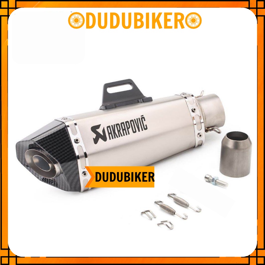 [Màu Bạc] Pô Akrapovic Đùi gà, Pô Akra R9 cao cấp hàng nhập khẩu, tem khắc xịn +Full Cổ Bầu Hơi Inox